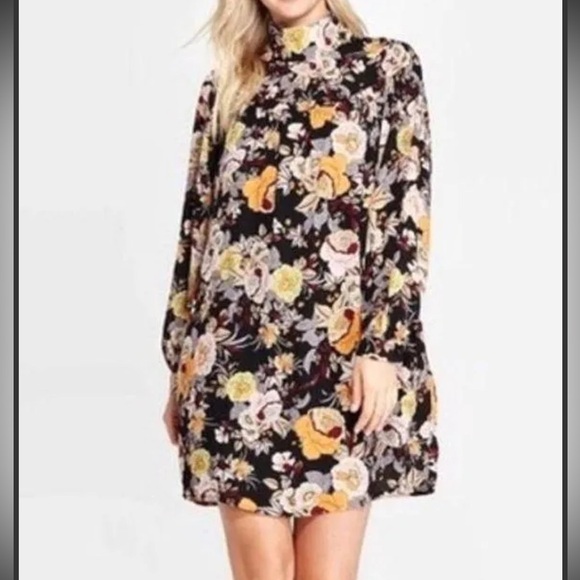 Who What Wear Midnight garden High collar shoulder buttons long sleeve dress S - Picture 2 of 11